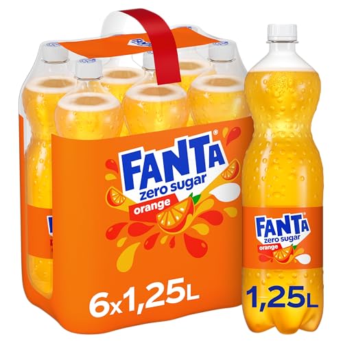Fanta Zero Orange Limonade – zuckerfreies, kalorienfreies Erfrischungsgetränk mit Orangen-Geschmack – 6x 1,25L Einweg PET Flaschen – Vorratspack