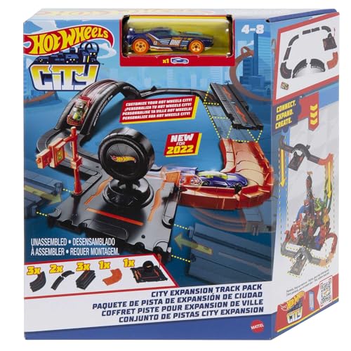 HOT WHEELS City - Erweiterungs-Streckenset inklusive 10 Komponente für individuelle Gestaltung und Action-Auto, Kinder ab 4 Jahre, HDN95