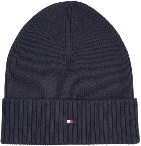 Tommy Hilfiger Herren Strickmütze Flag Cotton Beanie mit Kaschmir, Blau (Space Blue), Einheitsgröße