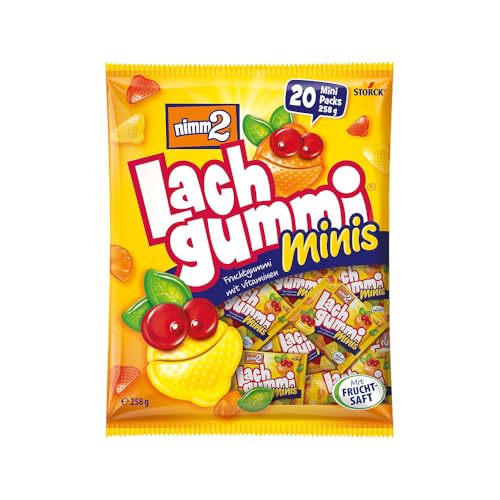 nimm2 Lachgummi Minis – 1 x 258 g (20 Mini Packs) – Fruchtgummi mit Fruchtsaft und Vitaminen – Einzeln verpacke Süßigkeiten-Tütchen