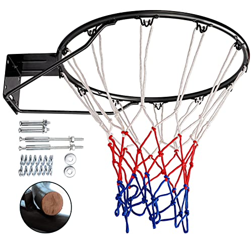 Dripex Massiver Basketballkorb Ø45 cm mit Basketballnetz Wandmontage mit Stahlring Basketballring für In- und Outdoor (Schwarz)