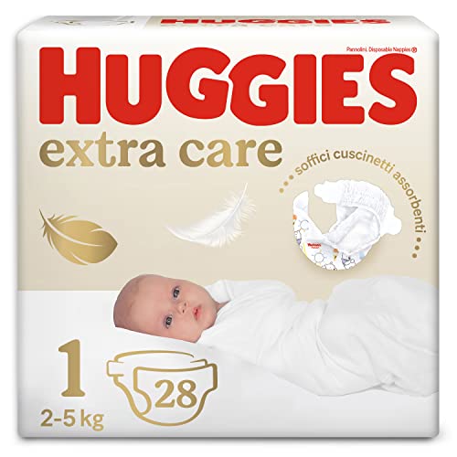 Huggies Extra Care Bebè Windeln, Größe 1 (2-5 kg), Packung mit 28 Stück