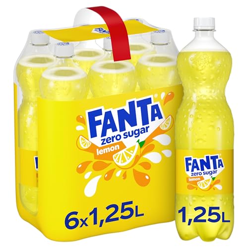 Fanta Zero Lemon Limonade – zuckerfreies, kalorienfreies Erfrischungsgetränk mit fruchtigem Zitrone-Geschmack – 6x 1,25L Einweg PET Flaschen – Vorratspack