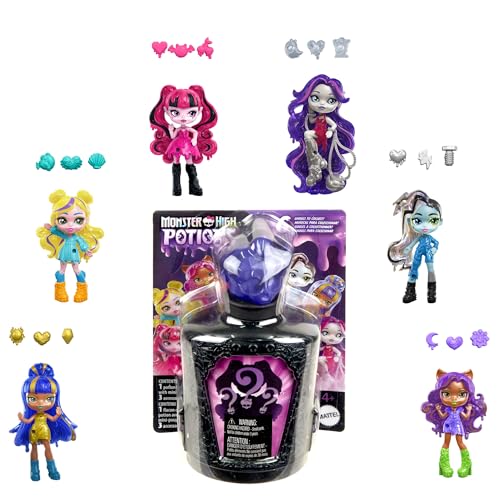 Monster High-Zaubertränke Minipuppen und Accessoires, ca. 7 cm große Überraschungsfiguren in Display-Flasche mit Water Reveal und Talismane (Charaktere können abweichen), HYB10