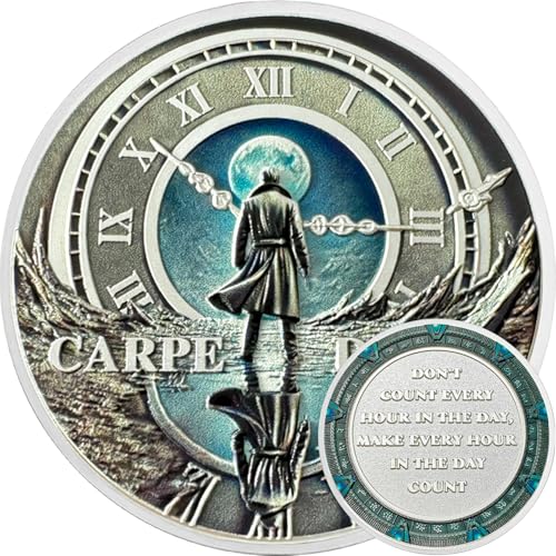 Zeitreisender Memento Mori Münze Carpe Diem Challenge Coin Stoische Münzen Herausforderungsmünze EDC-Medaillon Erinnerungsmünze Tägliche stoische Geschenke für Männer Frauen