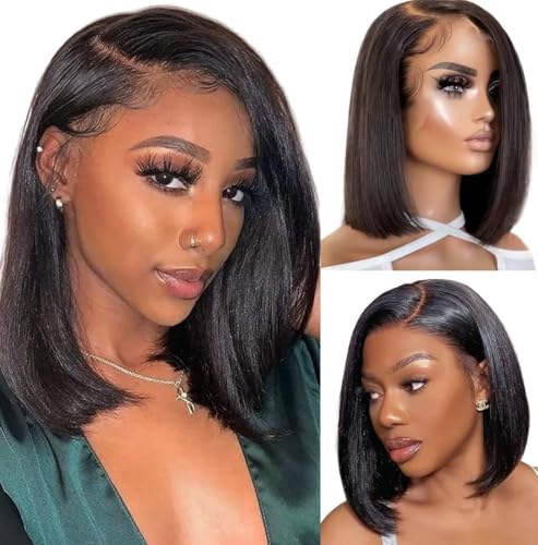Oxeyegirl Echthaar Perücke 13x4 Bob Straight Wig 12 Zoll 180% Densité Perücke Damen Echthaar Glueless Wig Real Human Hair Short Bob Wigs Lace Frontal Wig Human Hair For Black Women