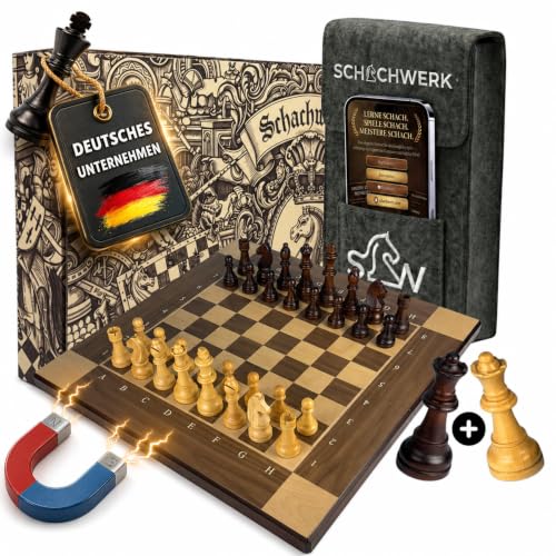 Schachspiel Holz magnetisch 39x39 cm klappbares Schachbrett mit Lern-App