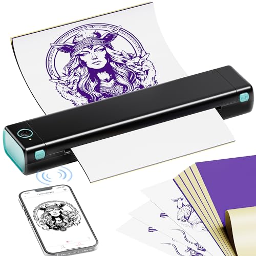 Tattoo Drucker PhoFuta Stencil Drucker mit 10 Blatt Stencil Papier für Tattoo Maschine Set, Thermodrucker Tattoo Kompatibel mit IPad & Telefon & PC für Tattoo Künstler und Anfänger DIY Tattoo, Schwarz