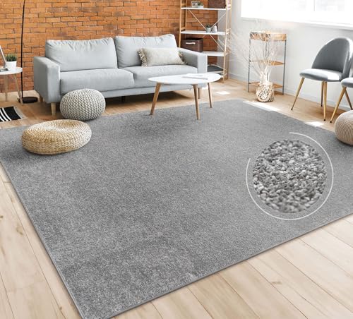 Paco Home Teppich Wohnzimmer Schlafzimmer Esszimmer Kurzflor Moderne Optik Einfarbig Pastell, Grösse:200 cm Quadrat, Farbe:Anthrazit