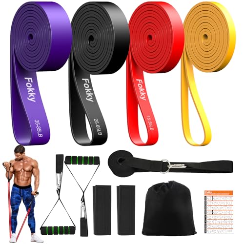 Fokky Fitnessbänder Resistance Bands Set mit 4 Stufen, Widerstandsbänder mit Türanker, Griffen, Schutzhülle, Tragetasche&Trainingsanleitung, Klimmzug Bänder für Stretching/Yoga/Klimmzüge/Krafttraining