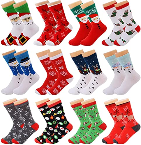 Fascigirl 12 Paare Weihnachtssocken - Kuschelsocken Christmas Socks Baumwolle Unisex Bunt Lustige Bettsocken Damen Winter Warme