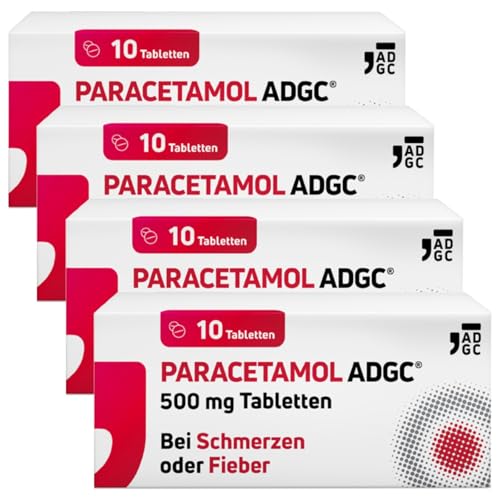 PARACETAMOL ADGC® 500 mg - 4x 10 Stück – Tabletten bei leichten bis mäßig starken Schmerzen und Fieber - für Erwachsene und Kinder ab 4 Jahren - laktosefrei