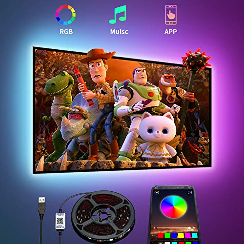 Romwish LED TV Hintergrundbeleuchtung, 4.5M LED Strip USB Bluetooth Licht für 50-65 Inch RGB 5050 APP Control Sync mit Music Bias Lighting LED Beleuchtung für HDTV, TV-Bildschirm, PC