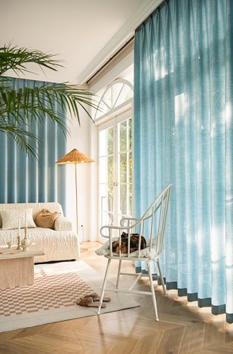 JEMOZ Moderne Gardinen Vorhang mit Ösen für Wohnzimmer, Türkis Blau, Halbtransparent, Dekorative Fenstervorhänge, 145x240cm, 2set