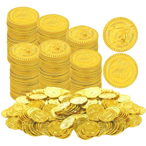 100 Stück Goldmünzen, Piratenschatz Goldmünzen Spielzeug Goldtaler Piratenschatz Geburtstag, Kunststoff Goldtaler, Piratenparty Seeräuber Schatzsuche Spielmünzen Geschenk für Party (100)