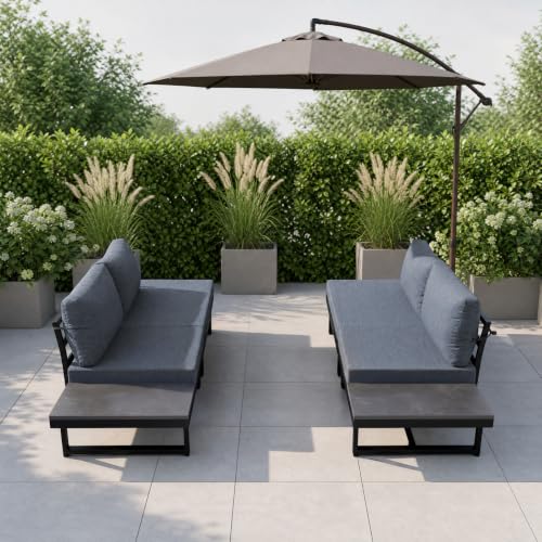 A ALFRESCOOL Gartenlounge Outdoor, Gartenmöbel Set, Wetterfeste Terrassenmöbel, 2 Chaiselongues mit Fußstützen, Stabile Konstruktion, für Terrasse, Balkon, Garten, 185×71×79cm (Grau+Schwarz)