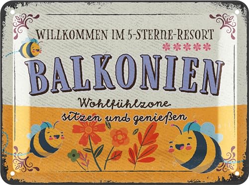 LANOLU Retro Blechschild BALKONIEN Schild - Blechschilder Garten mit Sprüchen - nostalgische Dekoration als Gärtner Geschenke - retro Deko vintage Metallschild Garten Balkon 15x20cm