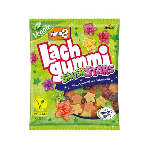 nimm2 Lachgummi SauerStars – 1 x 250 g – Vegane, saure Fruchtgummis mit Fruchtsaft und Vitaminen – Süßigkeit in sechs Geschmacksrichtungen