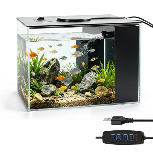 3.7L Kleines Betta Aquarium, Mini Desktop Aquarium mit Abdeckung LED-Beleuchtung und Filterpumpe für Bettas Fische und Garnelen