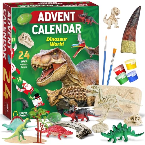 EDUMAN Dinosaurierwelt Adventskalender 2025 für Kinder, Dino Kalender mit 24 Spielzeugen, Figuren, Schädeln & Aktivitäten – Adventskalender Dino Set für Jungen & Mädchen ab 6