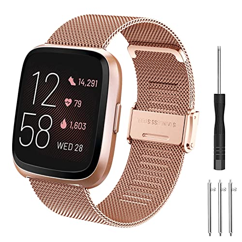 Hatolove Kompatibel Mit Fitbit Versa 2/Versa/Versa Lite Armband für Damen Herren - Mesh Gewebte Edelstahl Metall Uhrenarmband Ersatzband