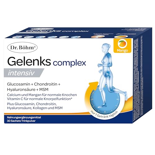 Dr. Böhm Gelenks complex intensiv: Für Gelenke, Knochen, Knorpel & Bandscheiben, Trinkpulver mit Gelenknährstoffen, Calcium & Vitamin D, mit Mango-Geschmack, 30 Stk