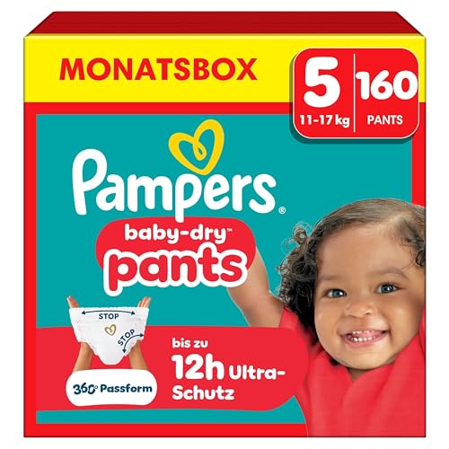 Pampers Baby-Dry Pants Größe 5, 160 Stück, 11kg-17kg, 360° auslaufsichere Passform für Tag und Nacht
