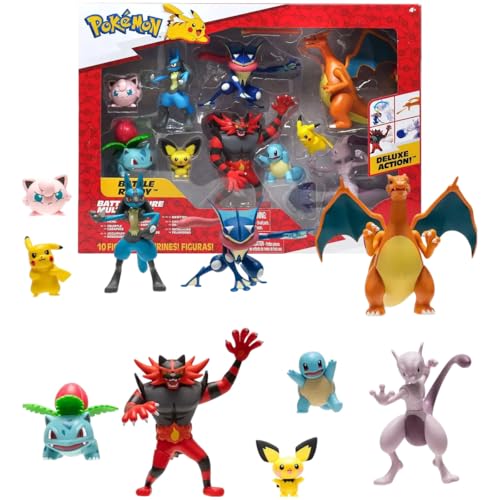 Pokémon Pokemon Figuren Set 10 Pack – 5–11 cm Figuren – Charizard, Pikachu, Lucario, Greninja, Mewtwo, Jigglypuff, Ivysaur, Incineroar, Squirtle & Pichu – Neu 2025 – Offizielles Spielzeug