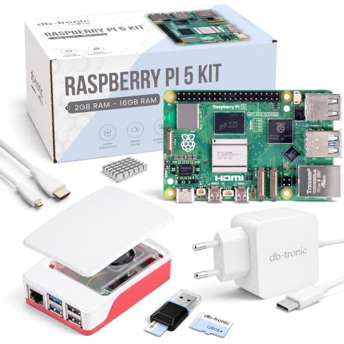 db-tronic Raspberry Pi 5 8GB Starter Set | 128GB Edition | Netzteil 27W | Gehäuse mit Lüfter | 4K Micro HDMI Kabel | Ideal für Smart Home, Retro Gaming & Home Assistant