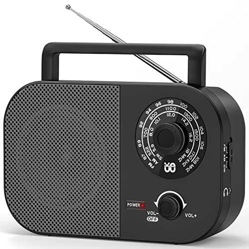 Tragbares Radio AM,FM,SW,UKW Kofferradio Netz und Batteriebetrieb, mit Bestem Empfang, Eingebautem Lautsprecher, Kopfhöreranschluss, fürZuhause/Outdoor/Camping/Notfall((Schwarz))