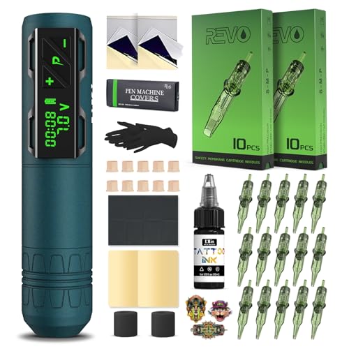 INKin Tattoo Maschine Set Anfänger, Kabelloser Tattoo Set mit 1800mAh Akku Bürstenloser Motor, 3.5mm Hublänge Tattoo Maschine, Tattoo Nadeln und Tattoo Farbe, Tattoo Zubehör Komplettes Set