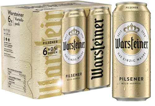 Warsteiner Premium Pilsener, mild süffiges Pils Bier, Dosenbier EINWEG (6 x 0.5 L) im praktischen 6er-Pack