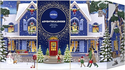 NIVEA Adventskalender 2025 – 24 Türchen mit verwöhnenden Überraschungen, Weihnachtskalender mit Pflegeprodukten, Pflegeset für die Adventszeit, NIVEA und Labello Produkte