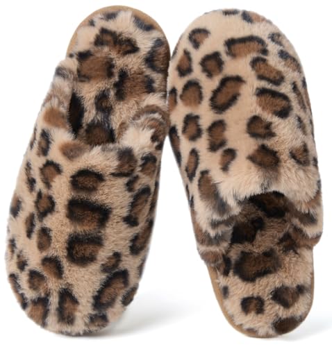 Coswind Hausschuhe Damen Herren Winter Warme Plüsch Kuschel Flauschige Pantoletten Gefütterte Weiche Rutschfeste Unisex with Memory Foam Schöne Dicke Bequeme Leopard 280