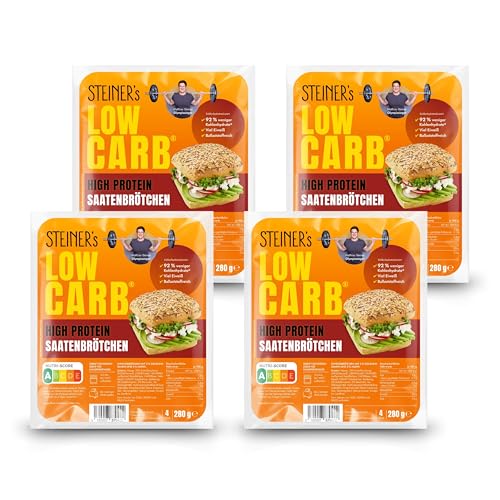 STEINER´s Low Carb High Protein Saatenbrötchen | 92% weniger Kohlenhydrate | high protein | nur 2,8g Kohlenhydrate | 23g Eiweiß (4er Pack, 16 Stk.)