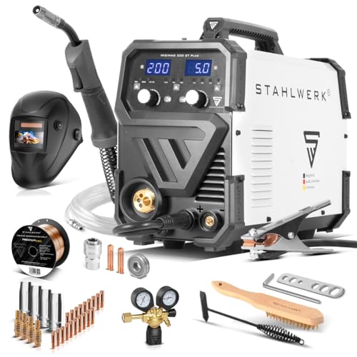 STAHLWERK Schutzgasschweißgerät MIG/MAG 200 ST – Vollausstattung – IGBT-Inverter mit 200 A und synergischem Drahtvorschub, FLUX (Fülldraht) geeignet, Lift-TIG & MMA (E-Hand/ARC) funktionsfähig