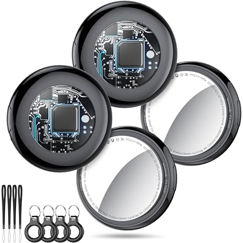 Tukio Air Tags 4er Pack Schwarz, Smart Key Finder Kompatibel mit Apple Wo ist? APP (iOS NUR), Air tagg für Schlüssel/Taschen, Koffer-Tracker mit Austauschbarer Batterien, Kleine Elektronik Tracker