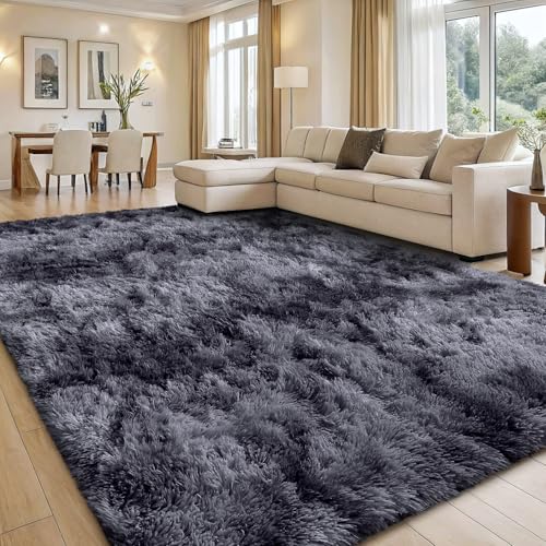 smiry Hochflor Teppich Wohnzimmer, Waschbar Anti-Rutsch Moderner Flauschiger Kuscheliger Teppich für Wohnzimmer Deko, Schlafzimmer, Kinderzimmer, 160 x 220 cm, Hellgrau