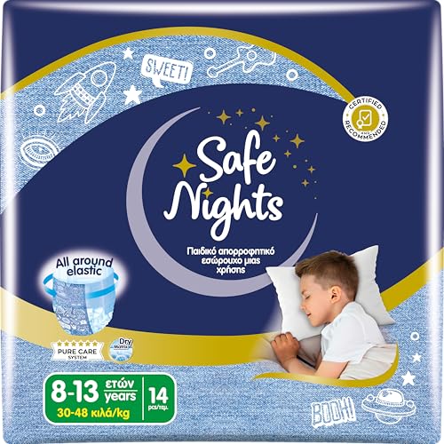 Babylino Safe Nights Boy, Höschen für die Nacht, für Kinder von 8-16 Jahren (30-50 kg), 14 Stück