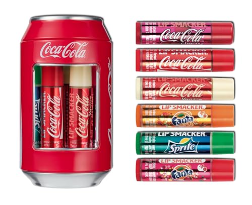 Lip Smacker, Coca-Cola Lippenbalsam-Sortiment, Feuchtigkeitsspendender, duftender Lippenbalsam in Sammlerdose, Geschenkset für Mädchen, 6 Coca-Cola-Geschmacksrichtungen