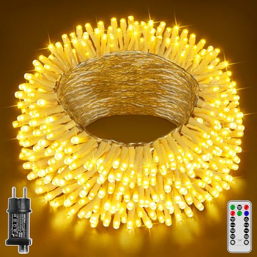 Lichterkette Außen Outdoor 10 m 100 LEDs, Weihnachtsbeleuchtung mit Fernbedienung Timer, IP44 wasserdicht 8 Modi Lichterkette Innen Aussen für Weihnachten Garten Balkon Hochzeit Camping(warmweiß)