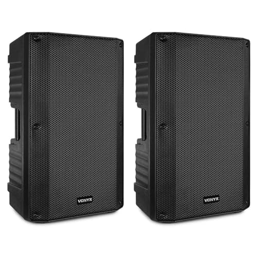 VONYX VSA150S - PA Anlage Komplettset, 1000 Watt PA Lautsprecher, 2X 15 Zoll Sub, Bi-Amp, Bluetooth, MIC-Input, Fernbedienung, Gitarreneingang, MP3, Aktive Lautsprecher Boxen, DJ Boxen - Schwarz
