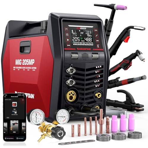 ARCCAPTAIN MIG205MP 9 in 1 iControl App‑steuerung MIG‑Schweißgerät/Plasmaschneider/Puls‑MIG/Flux‑Core/Spool Gun/DC HF/Lift TIG/Clean/MMA‑Aluminium‑Schweißgerät 230V Mehrprozess‑Schweißgerät