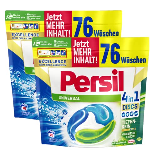 Persil Universal 4in1 DISCS, 152 (2 x 76 Waschladungen), Vollwaschmittel mit Tiefenrein-Plus Technologie bekämpft hartnäckige Flecken, 92% biologisch abbaubare Inhaltsstoffe*