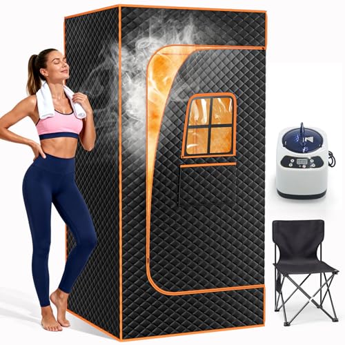 Tragbare Dampfsauna Heimsauna für Zuhause, Saunabox mit 3 Liter Dampfgenerator, Fernbedienung, Klappstuhl, Tragbare Saunazelt 90 x 90 x 180cm