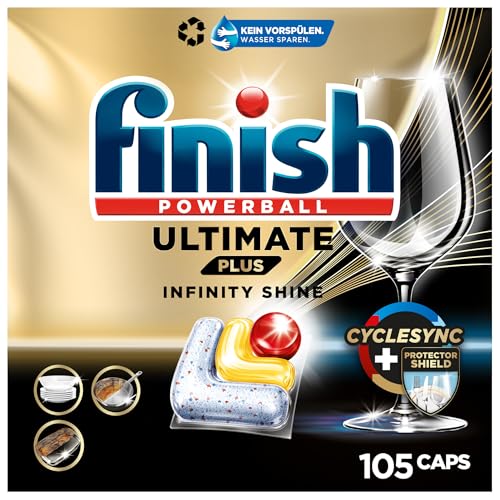Finish Ultimate Plus Infinity Shine Citrus Spülmaschinentabs – Geschirrspültabs für intensive Reinigung, Fettlösekraft und Glanz mit Schutzschild – 105 Finish Caps
