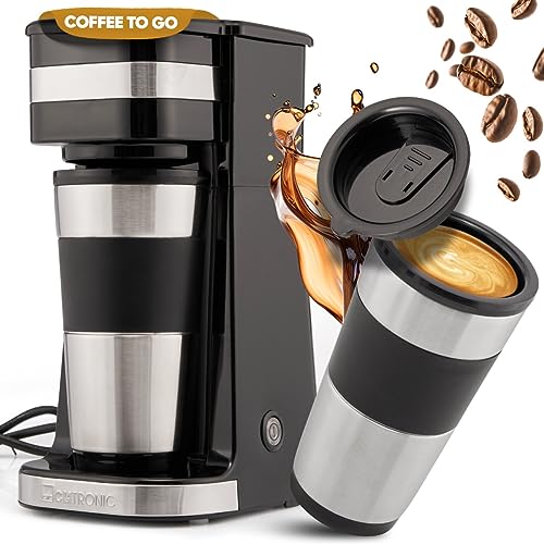 Clatronic Kaffeemaschine | Kaffee To Go Becher 400 ml | für alle gängigen Getränkehalter (z.B. Auto) | Filterkaffeemaschine | Permanent-Nylon-Filter | Edelstahlbecher mit Aromadeckel | KA 3733