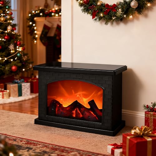 Wxeadu LED Fireplace, Deko Kamin mit Flammeneffekt, 28 x 11.8 x 19.8 cm Kaminfeuer Elektrischwith Timer Function, Tischkamin Elektrisch, Indoor Outdoor Decoration, USB or Battery Operated