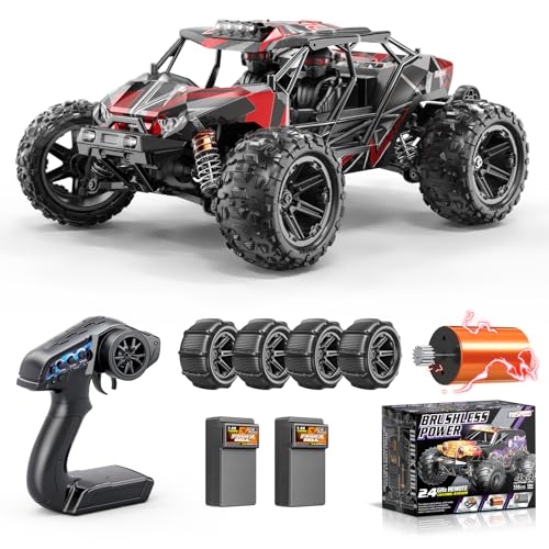 Womaqu Ferngesteuertes Auto Erwachsene 1:14 Brushless RC Auto/RC Car mit Überrollkäfig, 4WD Truck 52 km/h, 2X 2S 1500mAh LiPo Akku, mit 2 Reifensätzen, Aufrüstbar auf 3S 70 km/h