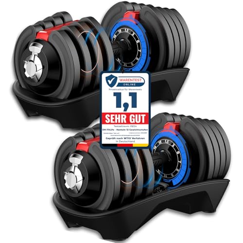 DH FitLife Verstellbare Kurzhantel 18/24 kg, 12 Gewichtsstufen, 12 in 1 Hantel, Einzelhantel oder Hantelset, Adjustable Dumbbell für Krafttraining zuhause (18 kg Hantelset (2 Stück))